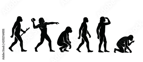 Obraz na płótnie Human Evolution Silhouette Set: Stages of Prehistoric Man Development from Prima