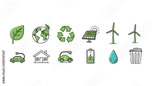 фотографія Eco-Friendly Icons: A visual collection of eco-friendly symbols, showcasing concepts of renewable energy and environmental conservation