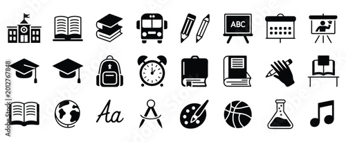 Schilderij op canvas School icon set with education and academic subject symbols vector illustration for learning teaching and classroom concept design