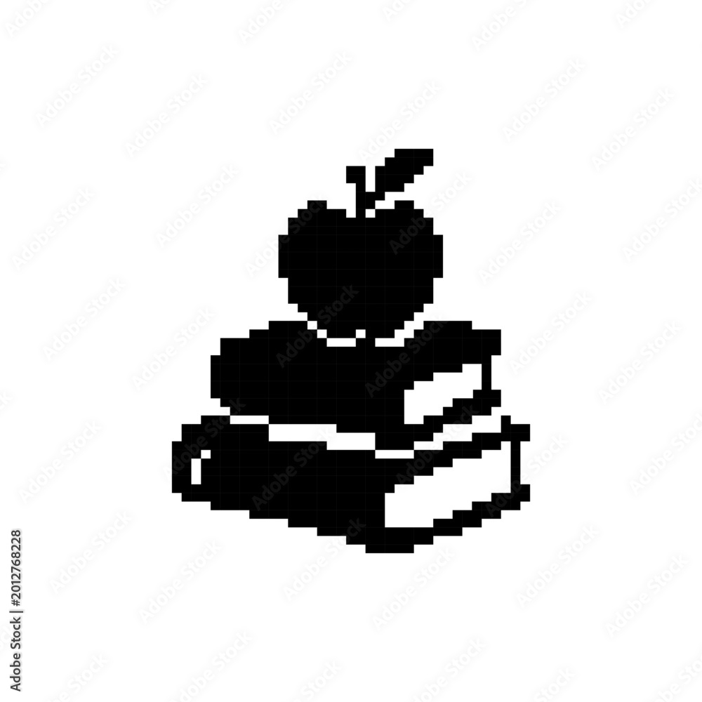 Fototapeta premium Pixel art apple books silhouette