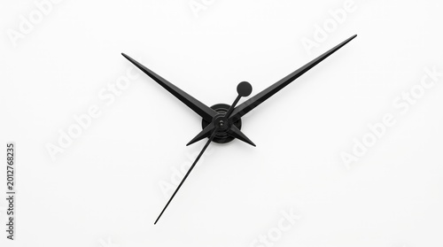 Minimalist Black Clock Hands on White Background, Concept of Time