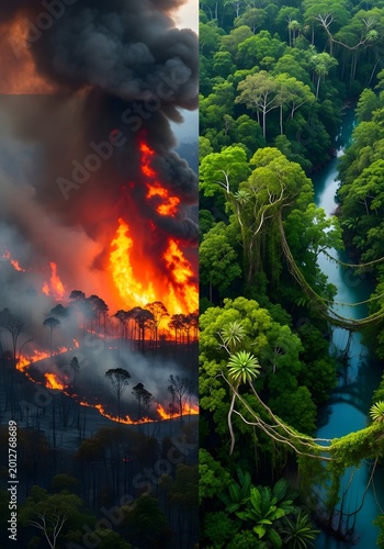 Forest Fire Burning Through Mountain Woods Under Smoky Sky