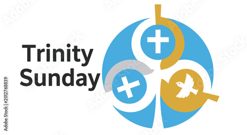 trinity sunday logo with crosses and dove on blue background