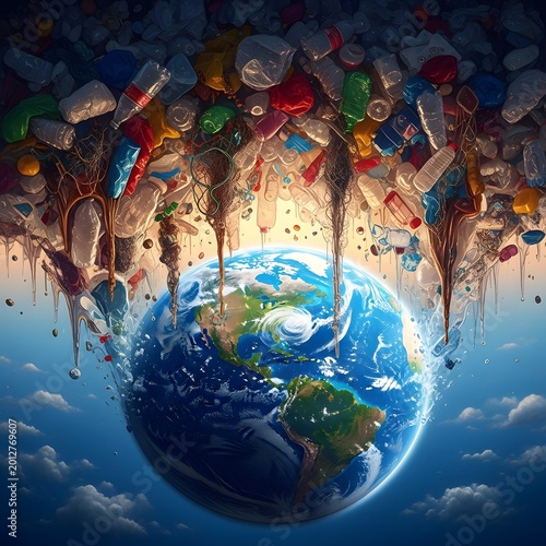 Planet Earth Globe Floating Above Blue Ocean and World Map Concept