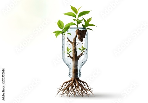 Young Green Plant Growing in a Pot Isolated on White Background
