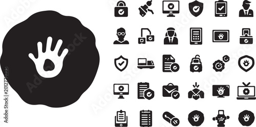 Human handprint or palm print icon in organic circle shape