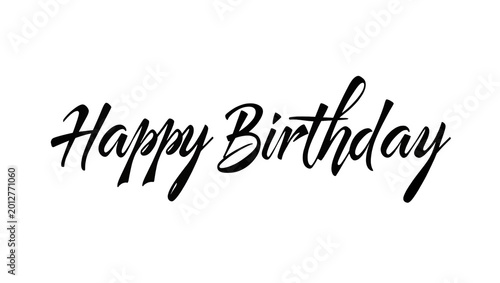 Black cursive Happy Birthday text, isolated on transparent background