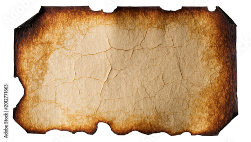 Obraz na plátně Aged burnt paper with cracked texture, isolated on transparent background