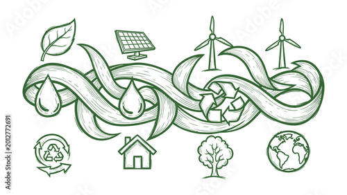 Foto Eco-Friendly Iconography: An artistic compilation of environmentally conscious symbols
