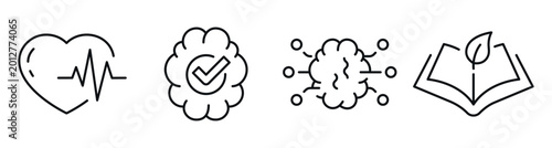 Tableau sur toile Heart pulse quality badge microbial network and leaf book icons
