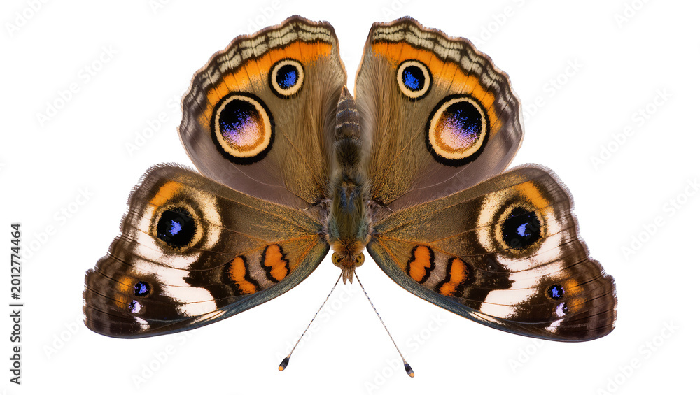 Obraz premium Buckeye butterfly with large eye spots, isolated on transparent background