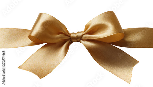 Schilderij op canvas Shiny golden satin ribbon bow, isolated on transparent background
