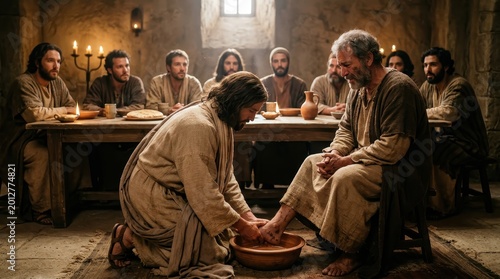 Jesus washing the feet of his disciples.