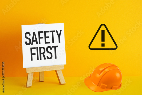 Safety first concept, workplace and personal protection awareness, accident prevention, risk management and secure behavior, industrial safety culture, caution and responsibility in everyday life