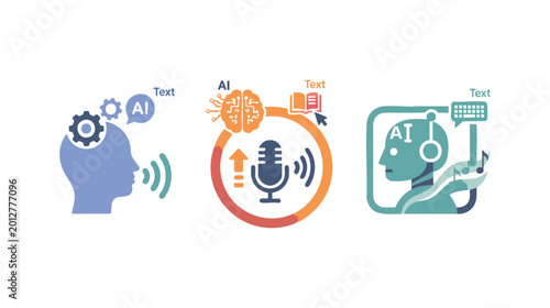 AI Voice Technology and Text Generation Icon Set