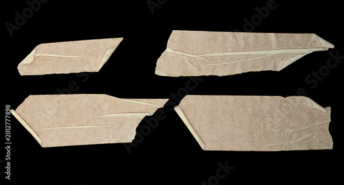 Adhesive Tape Texture – Scotch Plastic Tape on Black Background, Realistic Torn Tape and Sticker Design Elements for Mockup and Layout. Only commercial use.