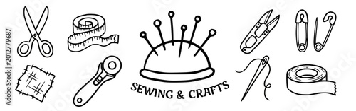 Sewing and crafts adventure badges Doodle Vector Illustration