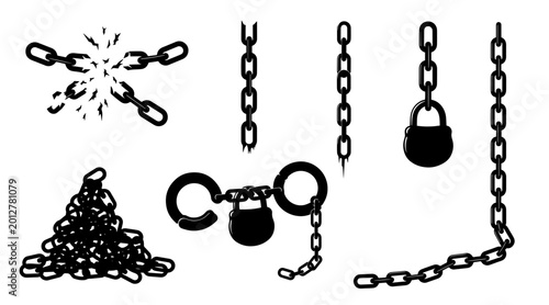 Foto Collection of Black Chain and Lock Icons, Symbolizing Security, Restriction, and