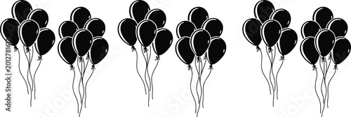 A colorful vector illustration featuring the black silhouette of a balloon designed with heart shapes, paint patterns, and circle elements for a decorative holiday art icon