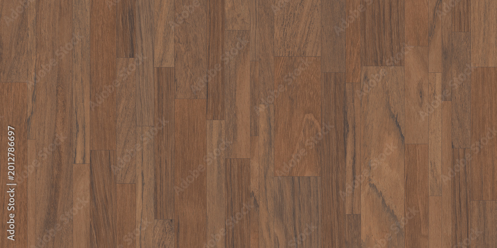 Fototapeta premium Dark walnut wood flooring texture, polished hardwood parquet background, seamless brown timber planks for interior design and architectural 3D rendering