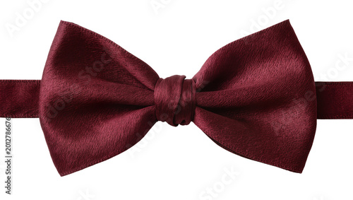 Photos Deep red satin bow tie with textured fabric, isolated on transparent background