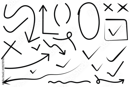 Hand drawn arrows and checkmarks vector graphics