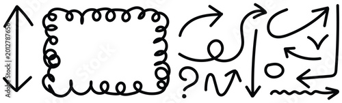 Hand drawn arrows and scribbles for flowchart or diagram