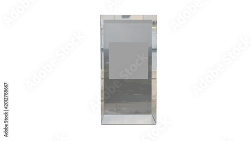 Slika na platnu 3D render of transparent rectangular glass display case with reflective surface and hollow interior, isolated on transparent background, modern showcase design element