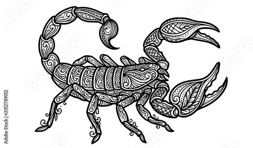 Foto Stylized Desert Scorpion Black and White Coloring Vector Art