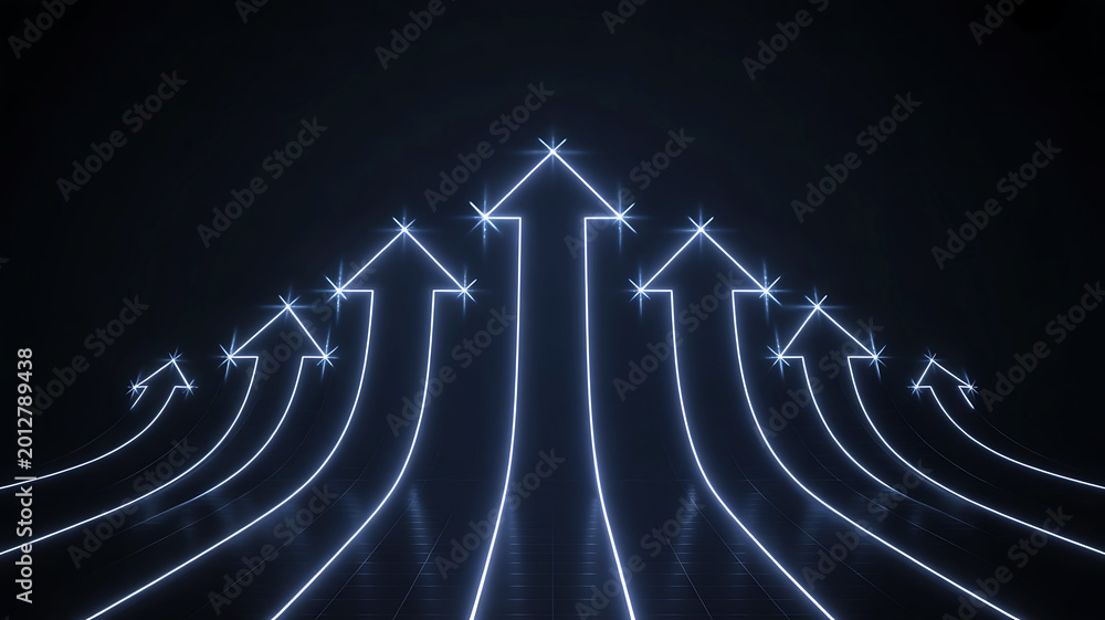 Naklejka premium Bright Light Trails of Upward Moving Arrows in a Night Sky