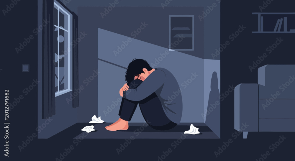 Fototapeta premium A Person In a Room Experiencing Sadness, Despair, Or Emotional Struggle