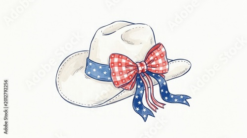 Festive american independence day cowboy hat illustration with patriotic bow july 4th celebration