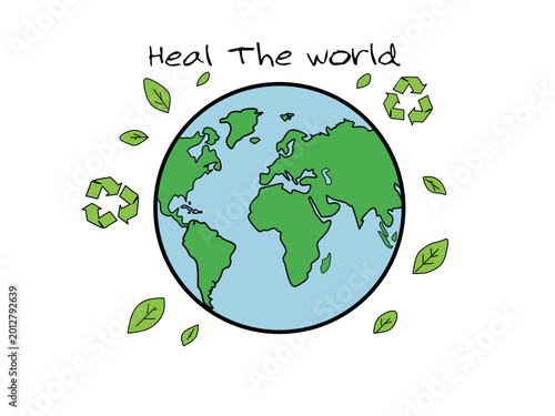 Heal The World Earth Day Illustration with Recycle Symbol