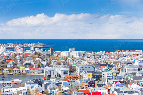 Colorful roofs of Reykjavik, capital of Iceland, from the top of the Hallgrimskirkja church