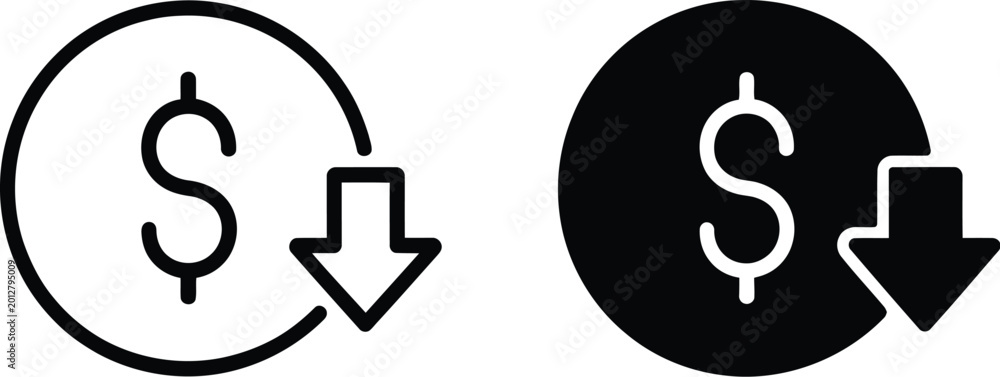 Fototapeta premium Cost reduction icon vector illustration with modern flat style representing business savings, expense optimization, and financial efficiency management