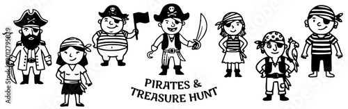 Obraz na płótnie Pirates and treasure hunt Doodle Vector Illustration