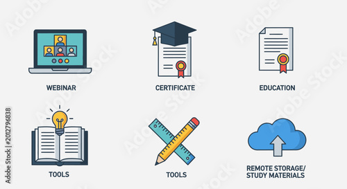 Online education tools and resources icons.