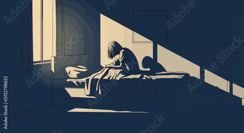 A Person Solitary Sitting on Bed With Sunlight Entering Through the Window