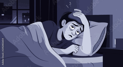 A Person Suffering From Illness Lying Awake In Bed Feeling Exhausted at Night