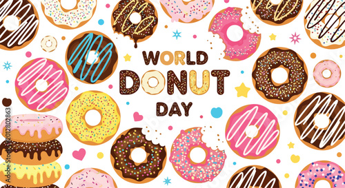 Foto Colorful donuts on white background celebrate World Donut Day