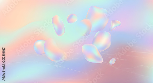 Abstract Floating Holographic Liquid Blobs on Soft Pastel Gradient Background