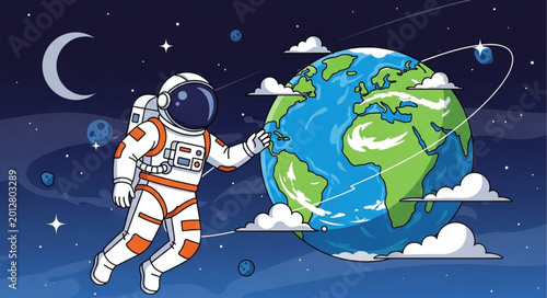 Astronaut in Space Suit Holding Earth.