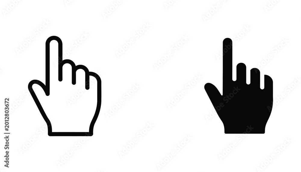 Obraz premium Computer cursor hand pointer icon in both outline and solid black vector styles for web and user interface navigation design