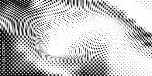 Halftone radial dotted background. Square dots comic gradient texture. Concentric fading gradation wallpaper. Black white rough grit overlay. Grunge gritty circular pop art cartoon backdrop. Vector