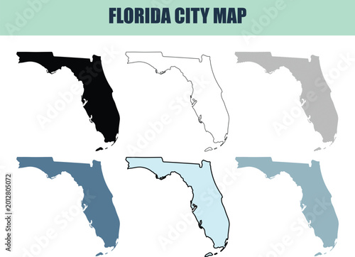 Florida state map in six style fill stock fill stock and line art variations on white background