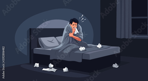 A Person, Feeling Ill, Comforting Themselves While Suffering From a Sickness in Bed