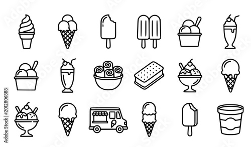 Foto Minimal ice cream outline icon collection with frozen treats and dessert vector