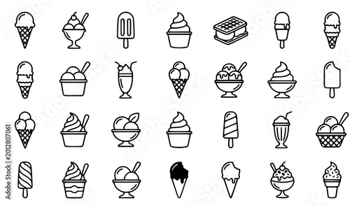 Quadro su tela Minimal ice cream outline icon collection with frozen treats and dessert vector