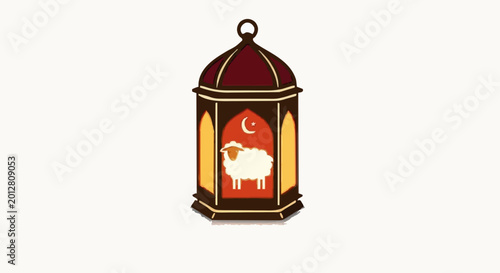 Elegant traditional Islamic lantern with a sheep silhouette design, symbolizing the spirit of celebration and sacrifice for Eid al-Adha festivities and religious traditions