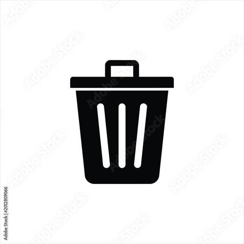 Fotografie Black trash can icon illustration with throw away container disposal recycling s